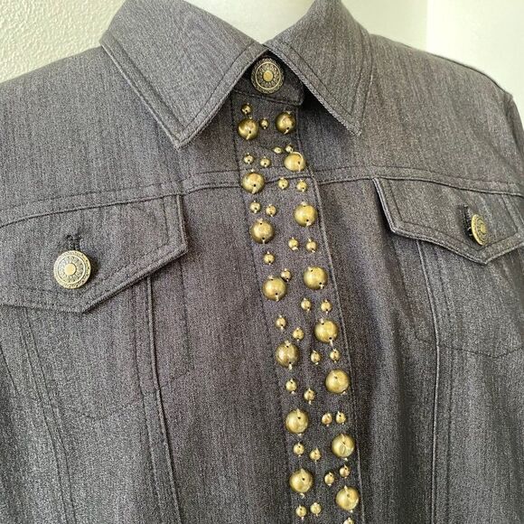 Ruby Road Womens Blue Snap Front Embellished Jacket SZ 18 - Picture 3 of 11